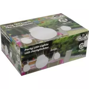 Kerti gömb füzér LED technológia, 20Ledes, Fehér, 20db gömb, 5m tápkábel (4xAA)