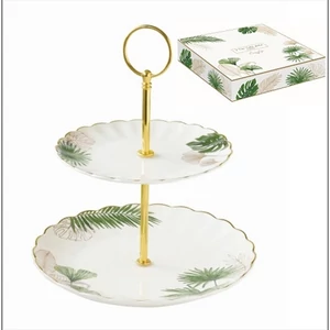Kínálótál Porcelán süteményes állvány 2 emeletes 16/21cm, dobozban Exotique