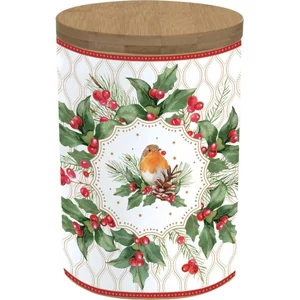 Konyhai tároló Porcelán Christmas Berries bambusz fedéllel, 11x16cm, dobozban
