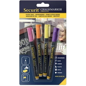 Krétamarker készlet 4db-os Securit vékony, 1-2 mm Sárga, Rózsa, Narancs, Lila üvegmarker