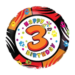 Paty lufi fólia 18'' gömb Szülinapi Happy 3rd Birthday Fólia Léggömb+hélium