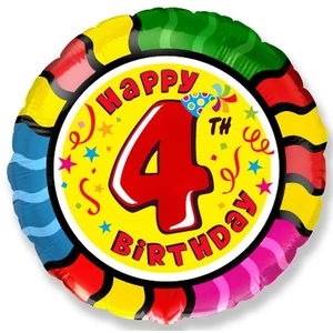 Paty lufi fólia 18'' gömb Szülinapi Happy 4th Birthday Fólia Léggömb+hélium