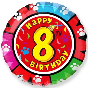 Paty lufi fólia 18'' gömb Szülinapi Happy 8th Birthday Fólia Léggömb+hélium