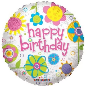 Paty lufi fólia 18' Happy Birt virágos 18inch/45cm Fólia Léggömb+hélium