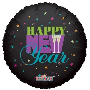 Partylufi fólia 18' Happy New 18inch/45cm fekete,színes betűkkel