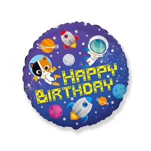 Partylufi fólia 18"Gömb HB.koz Happy Birthday kozmosz