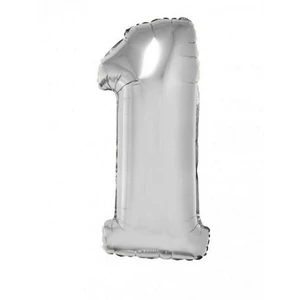 Partylufi fólia '1' 40inch 102cm, Ezüst XL number balloon Fólia Léggömb+hélium