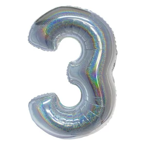 Paty lufi fólia '3' 40inch 102cm ,hologram ezüst XL number balloon Fólia Léggömb+hélium