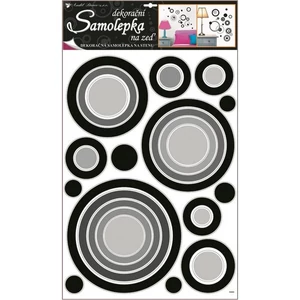 Matrica, falmatrica Samolepka, fekete-szürke karikák-pöttyök kb. 42x70cm-es