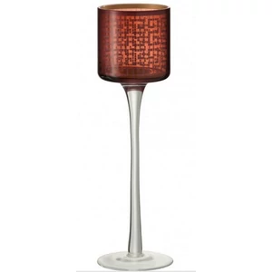 Mécsestartó kehely talpas S görög mintás üveg dekor 30cm rose gold színű áttetsző üvegből