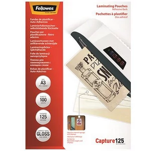 Meleglamináló fólia Fellowes 125 mikron, A3, fényes, öntapadó, 100 db 