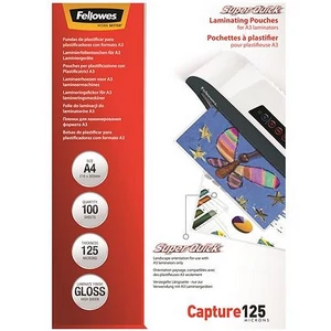 Meleglamináló fólia Fellowes 125 mikron, A4, SuperQuick, fényes,100db