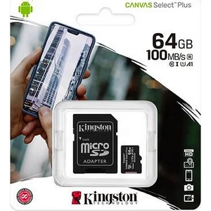 Memóriakártya microSDXC 64GB KINGSTON Canvas Select Plus adapterrel Adattárolók KINGSTON SDCS2/64GB