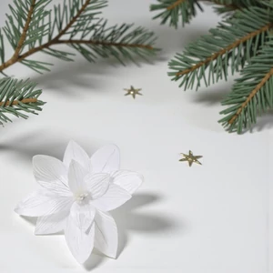 Mikulásvirág karácsonyi 24' csiptetős, glitteres, fehér 15cm sdkae