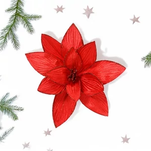 Mikulásvirág karácsonyi 24' csiptetős, glitteres, piros 15cm sdkae