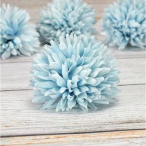 Művirág-selyemvirág krizantém fej, pasztell kék színű, 4db/csomag 