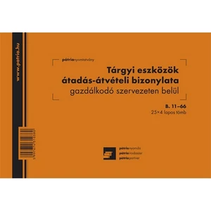 Ny B.11-66 A/5 25x4l fekvő Tárgyi eszközök átadás-átv. biz. szervezeten belül