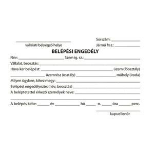 Ny B Váll 341/I belépési enged belépési engedély