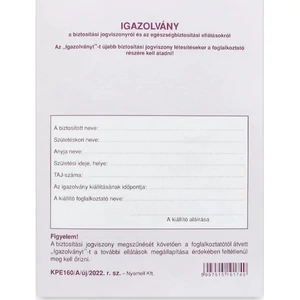 Ny KPE160/A TB igazolvány TB igazolvány , 3500-107 KPE.160/BP