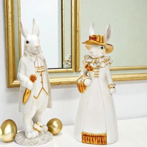 Nyuszi fehér arany 38x14x12cm Páros (fiú,lány) kézzel festett figura (2-féle)1db/ár SDGW26 tavasz húsvét