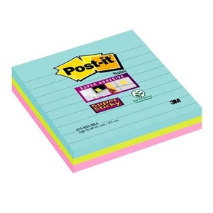 Öntapadós jegyzettömb 101x101m vonalas, 3x70 lap, 3M POSTIT Super Sticky Miami", vegyes színek