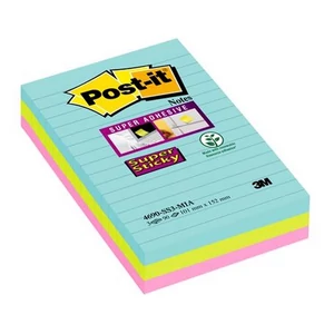 Öntapadós jegyzettömb 101x152m vonalas, 3x90 lap, 3M POSTIT Super Sticky Miami", vegyes színek