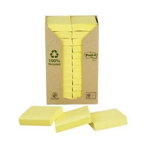 Öntapadós jegyzettömb 38x51mm 24x100 lap, környezetbarát, 3M POSTIT sárga