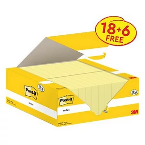 Öntapadós jegyzettömb 3MPostit 38x51 mm, 18+6x100 lap, kanári sárga