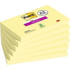 Öntapadós jegyzettömb 3MPostit 76x127 mm, 4+2x90 lap, Super Sticky kanári sárga