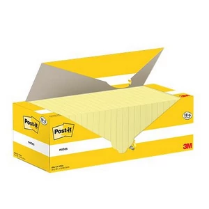 Öntapadós jegyzettömb 3MPostit 76x76 mm, 18+6x100 lap, kanári sárga 