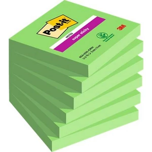 Öntapadós jegyzettömb 3MPostit 76x76 mm, 6x90 lap, Super Sticky, zöld