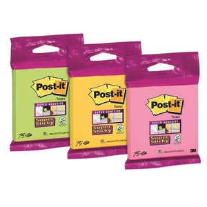 Öntapadós jegyzettömb 76x76mm 75 lap, 3M POSTIT &quot;Super Sticky&quot;, vegyes LP6820SS2