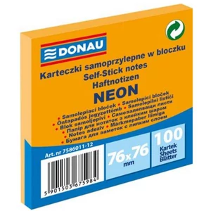 Öntapadós jegyzettömb Donau 76x76mm, 100 lap, neon narancssárga