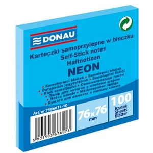 Öntapadós jegyzettömb Donau 76x76mm, 100 lap,neon kék D758610
