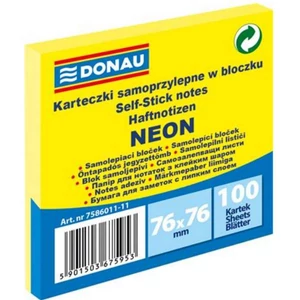 Öntapadós jegyzettömb Donau 76x76mm, 100 lap,neon sárga D758611