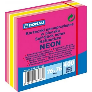 Öntapadós jegyzettömb Donau 76x76 mm, 400 lap, DONAU, neon-pasztell mix, rózsaszín árnyalatok