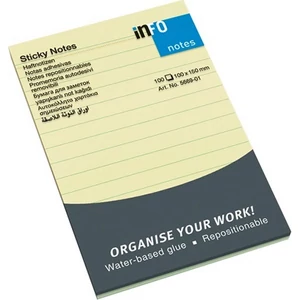 Öntapadós jegyzettömb Info Notes 100x150 mm 100 lapos sárga vonalas 