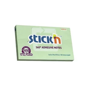Öntapadós jegyzettömb Stick N 76x127 mm, 100 lap, 360, zöld