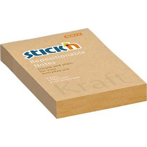 Öntapadós jegyzettömb Stick N 76x51 mm, 100 lap, Kraft Notes, barna