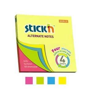 Öntapadós jegyzettömb Stick N 76x76 mm, 100 lap, neon színek