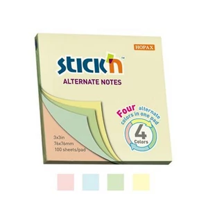 Öntapadós jegyzettömb Stick N 76x76 mm, 100 lap, pasztell színek