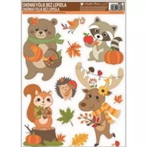 Ablakmatrica őszi dekor gyűjtögető erdei állatok mintával 42x30cm Őszi mintás ablak dekoráció!