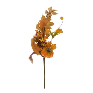 Selyemvirág - művirág Ág leveles, tökkel, 58 cm, narancssárga