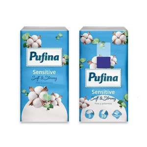 Papír zsebkendő 3rétegű 10x10 db PUFINA "Sensitive