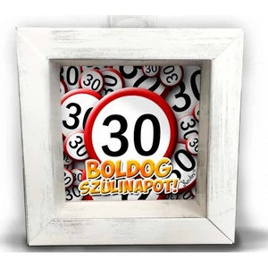 Party ajándék 3D falikép 30-as Boldog Szülinapot! - feliratos képkeret hatású mágneses papír díszdoboz