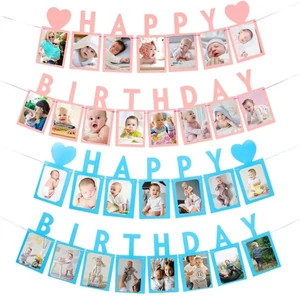 Party Happy birthday fűzér Fénykép tartós kék, 3 m