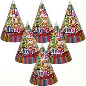 Party kalap Szülinapi színes Boldog 30. Szülinapot! feliratos lufis parti kalap (6db/csomag) Happy Birthday