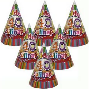 Party kalap Szülinapi színes Boldog 40. Szülinapot! feliratos lufis parti kalap (6db/csomag) Happy Birthday