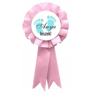 Party Party kitűző szalagos Anya leszek babaváró szalagos Kisfiú pasztell pink szalaggal