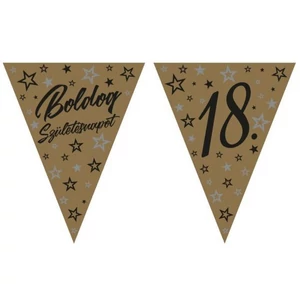 Party banner felirat zászló, Boldog Szülinapot 18. arany csillagos 3,2m